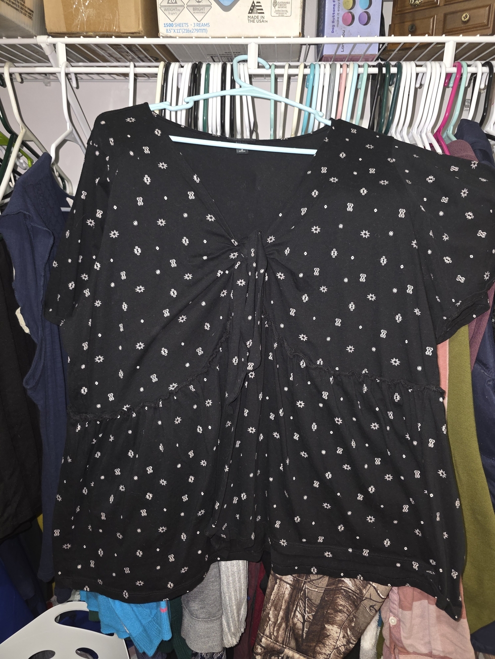 torrid Black Floral Tie-Front Peplum Top with White Print